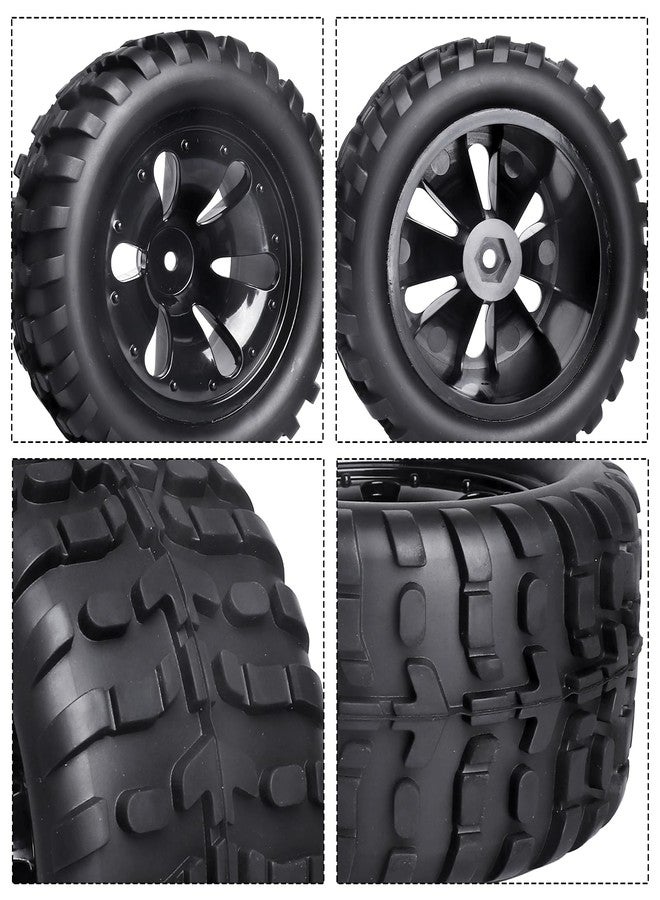 FriHobby Preglued 1/10 RC Truck Wheels Tires Set 2.8" Tires 12mm Hex Compatible with Traxxas Stampede Rustler 4×4 2WD Redcat Blackout Volcano Brushless Lipo Power 2S-4S - Image 4